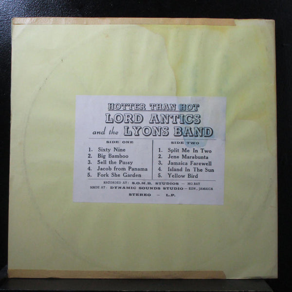 Lord Antics & The Lyons Band - Hotter Than Hot VG+ LP Antics Disc Jamaica - Shuga Records