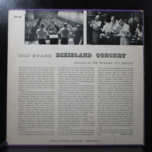 Doc Evans - Dixieland Concert at Walker Art Center VG Red LP 1953 SOMA MG 100 - Shuga Records