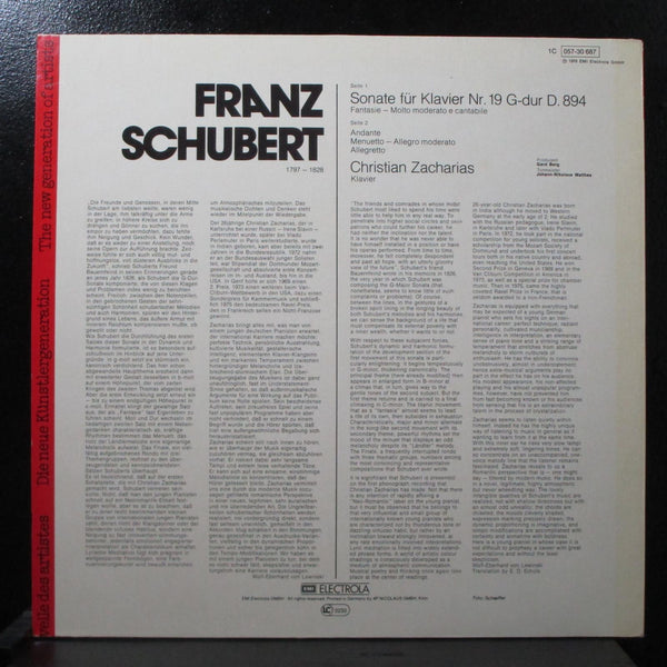 Zacharias - Schubert: Sonate Nr. 19 Mint- LP EMI 1C 057-30 687 Germany 1976 - Shuga Records