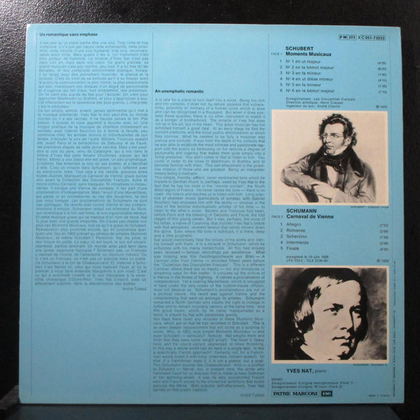 Yves Nat - Schubert: Moments Musicaux Mint- Mono LP 1981 France 2 C051-73033 - Shuga Records