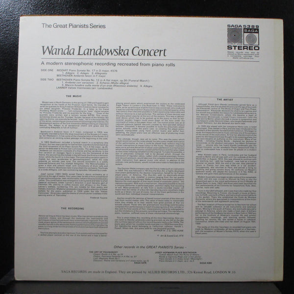 Wanda Landowska Concert Mint- LP Vinyl Record Saga 5389 UK 1974 - Shuga Records