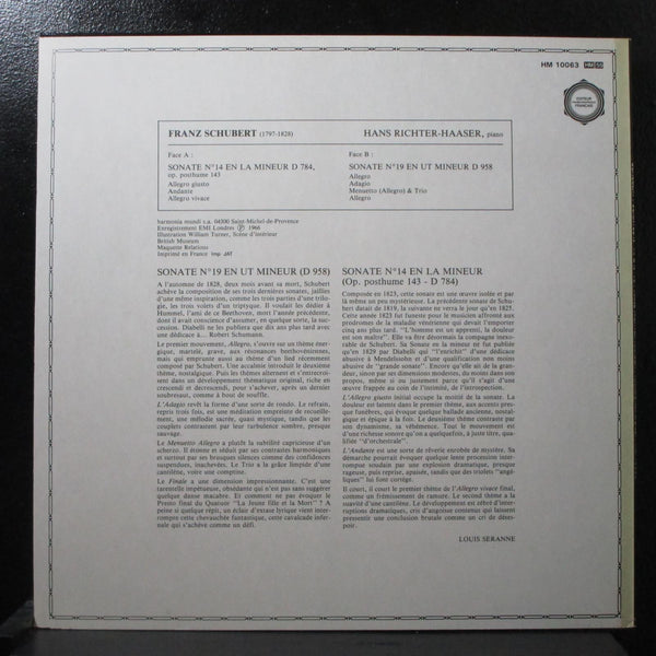 Richter-Haaser - Schubert: Sonates No. 14 & 19 Mint- LP HM 10063 France 1966 - Shuga Records