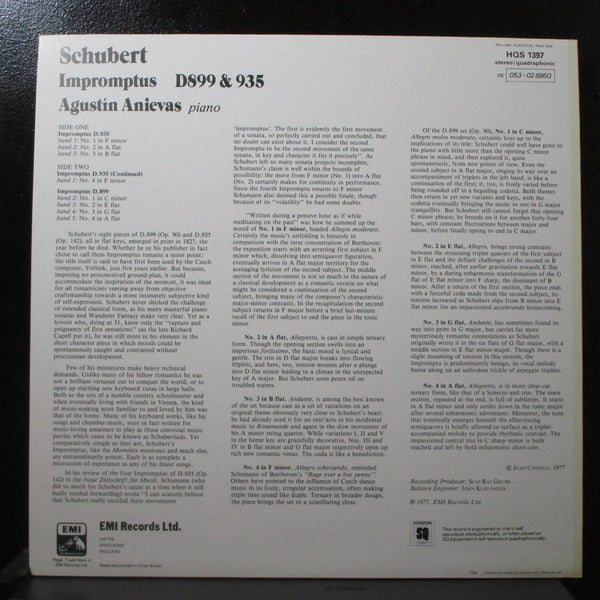 Anievas - Schubert: Impromptus D. 899 & 935 Mint- Quad LP HQS 1397 UK 1977 - Shuga Records