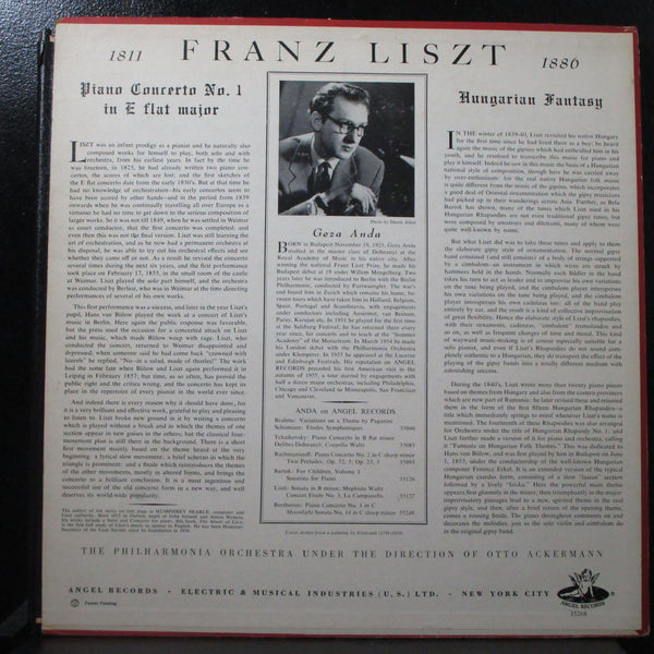 Anda - Liszt: Piano Concerto No. 1 / Hungarian Fantasy VG+ Mono LP 35268 UK - Shuga Records