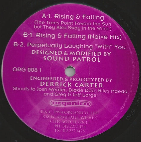 Sound Patrol ‎Aka  Derrick Carter – Rising & Falling - VG+ 12" Single Record 1994 USA Original Vinyl - Chicago House