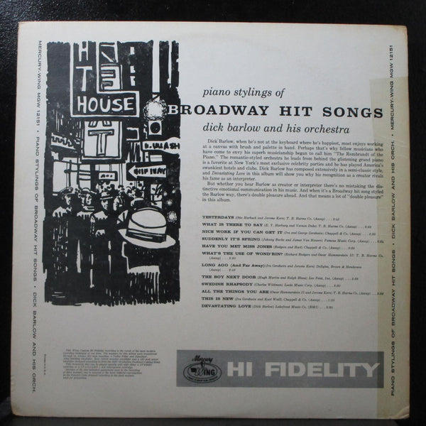 Dick Barlow - Piano Stylings Of Broadway Hit Songs VG+ Mono LP Wing MGW-12151 - Shuga Records