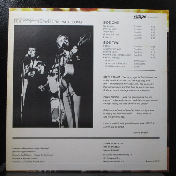 Steve & Maria - We Belong VG+ LP Tempo R-7101 USA 1975 - Shuga Records