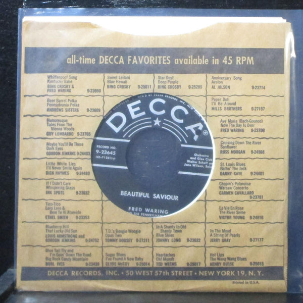 Fred Waring - The First Nowell / Beautiful Savior 7" VG+ Decca 9-23645 USA 1950 - Shuga Records