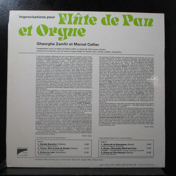Zamfir & Cellier - Improvisaitons Pour Flute & Orgue LP Mint- 002 Switzerland - Shuga Records