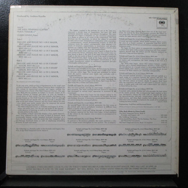 Gould - Bach: Well-Tempered Clavier Book 2, 9-16 LP Mint- Columbia MS 7409 - Shuga Records