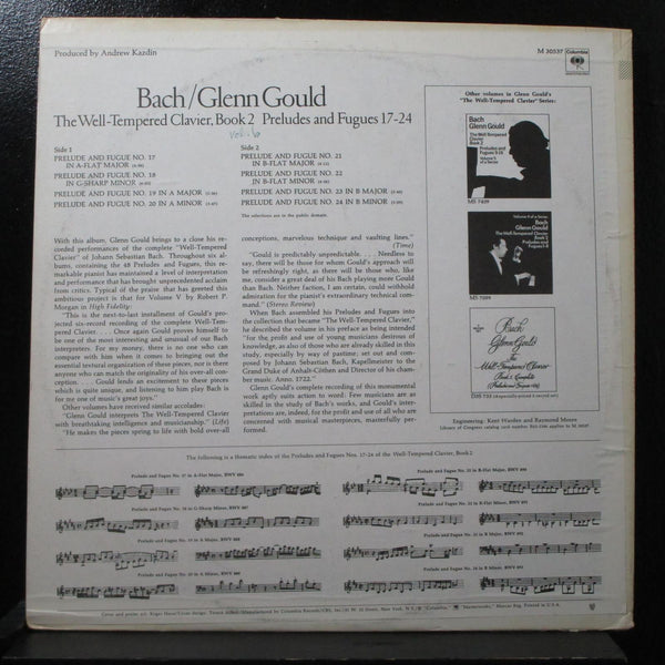 Gould - Bach: Well-Tempered Clavier Book 2, 17-24 LP Mint- Columbia M 30537 - Shuga Records