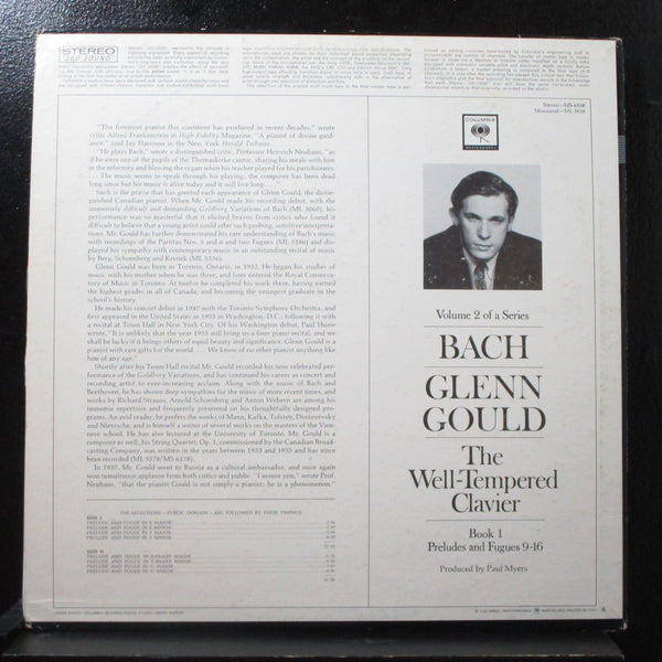 Glenn Gould - Bach: The Well-Tempered Clavier, Book I, Preludes And Fugues 9-16 (1964) - VG+ LP Record 1976 Columbia USA Vinyl - Classical - Shuga Records