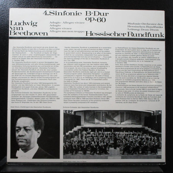 Dixon - Beethoven 4. Sinfonie B-Dur Op. 60 LP Mint- Hessischer Rundfunk T 74500 - Shuga Records