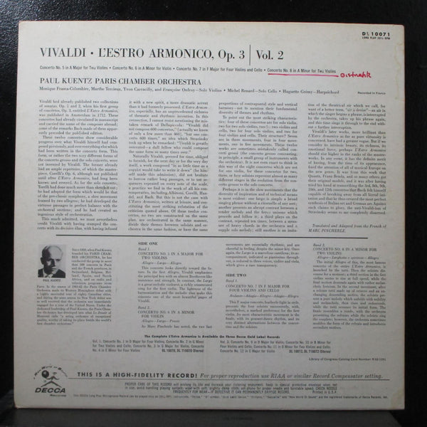 Kuentz - Vivaldi: L'Estro Armonico Vol. 2 LP VG+ Mono Decca DL 10071 pink promo - Shuga Records