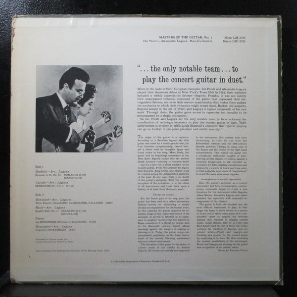 Presti & Lagoya - Master Of The Guitar, Volume 1 LP RCA LSC-2705 USA 1964 - Shuga Records