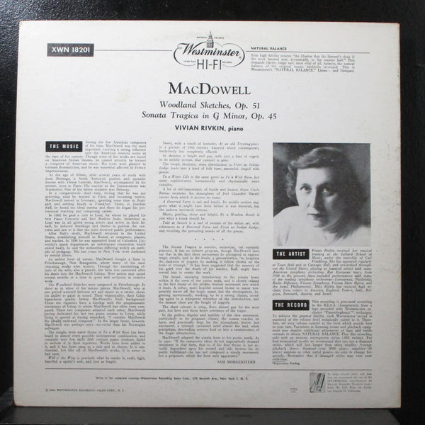 Rivkin - MacDowell: Woodland Sketches Op. 51 LP Mono Westminster XWN 18201 - Shuga Records