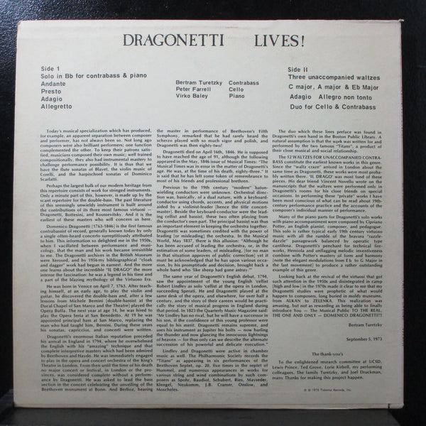 Bertram Turetzky - Dragonetti Lives! LP Mint- Takoma C-1042 USA 1975 - Shuga Records