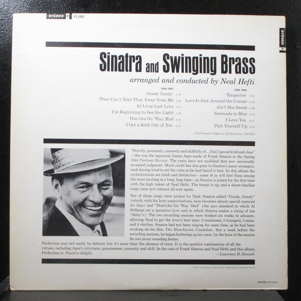 Frank Sinatra - Sinatra And Swingin' Brass VG+ LP Reprise FS 1005 USA - Shuga Records