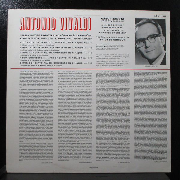 Janota - Vivaldi: Five Concerti For Bassoon LP Mint- Qualiton LPX 11346 Hungary - Shuga Records