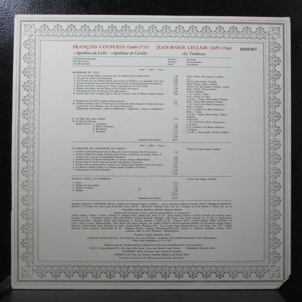 Capella Academica Wien - Couperin: Apothose de Lulli LP Mint- Archiv 2533 067 - Shuga Records