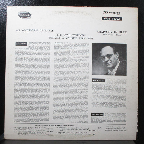 Abravanel - Gershwin: Rhapsody In Blue LP VG+ Westminster WST 14002 USA 1958 - Shuga Records