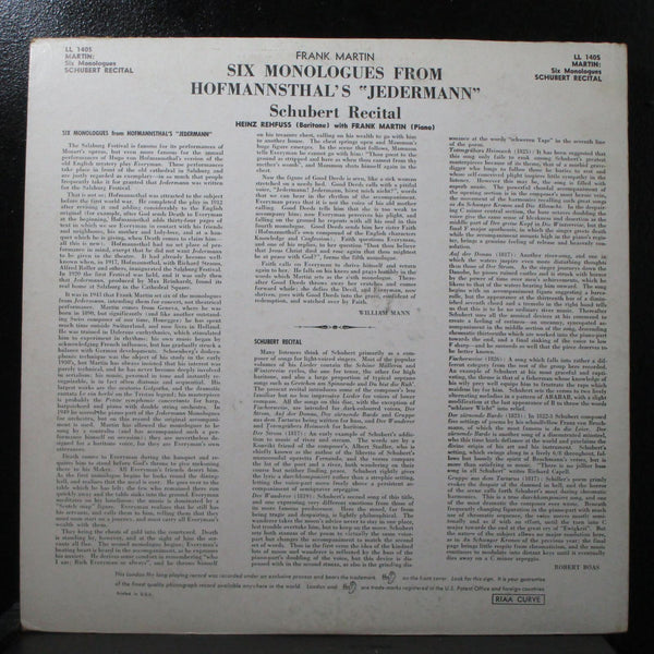 Rehfuss - Martin: Sechs Monologe Aus Jedermann LP VG+ Mono London LL 1405 - Shuga Records