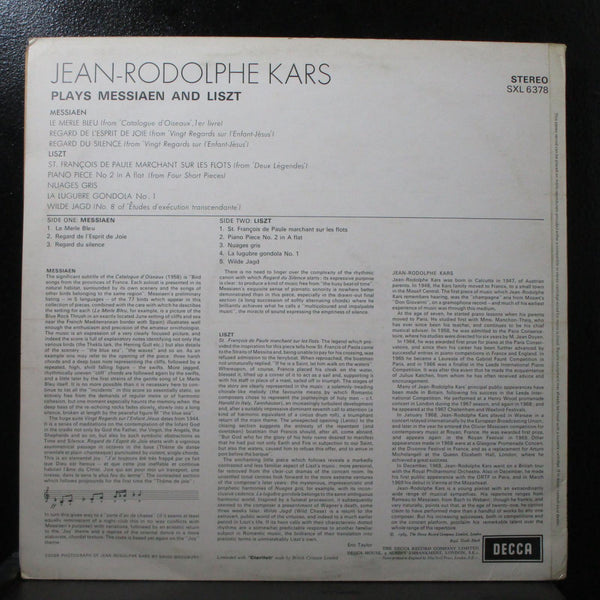 Jean-Rodolphe Kars Plaus Messiaen & Liszt LP Mint- Decca SXL 6378 UK 1969 - Shuga Records