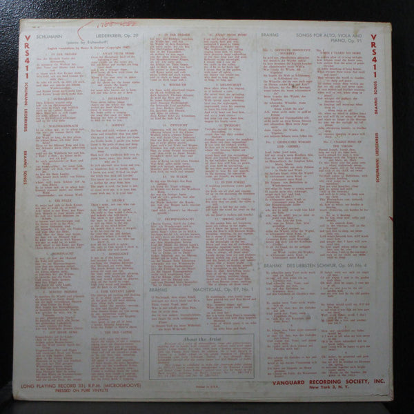 Sydney - Schumann: Liederkreis, Op. 39 LP VG+ Mono 1st Vanguard VRS 411 USA 1950 - Shuga Records