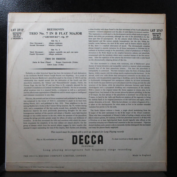 Trio Di Trieste - Beethoven: Trio No. 7 In B Flat LP VG+ Mono 1st Decca LXT 2717 - Shuga Records