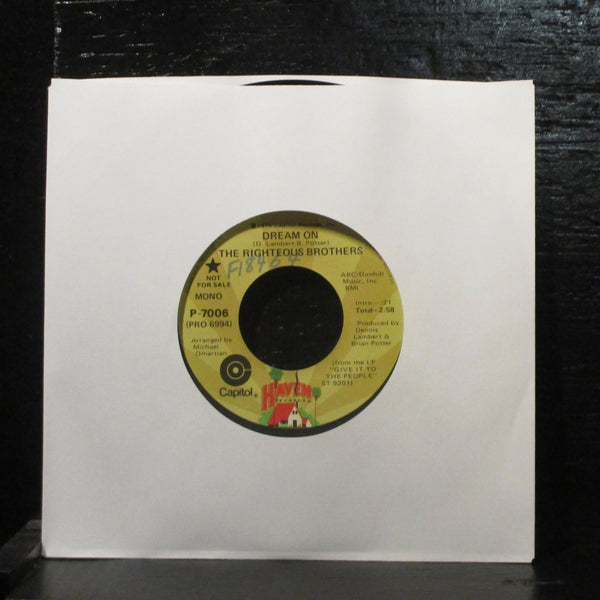 The Righteous Brothers  Dream On VG+ Promo 7" Vinyl 45 Haven P-7006 Pop 1974 - Shuga Records