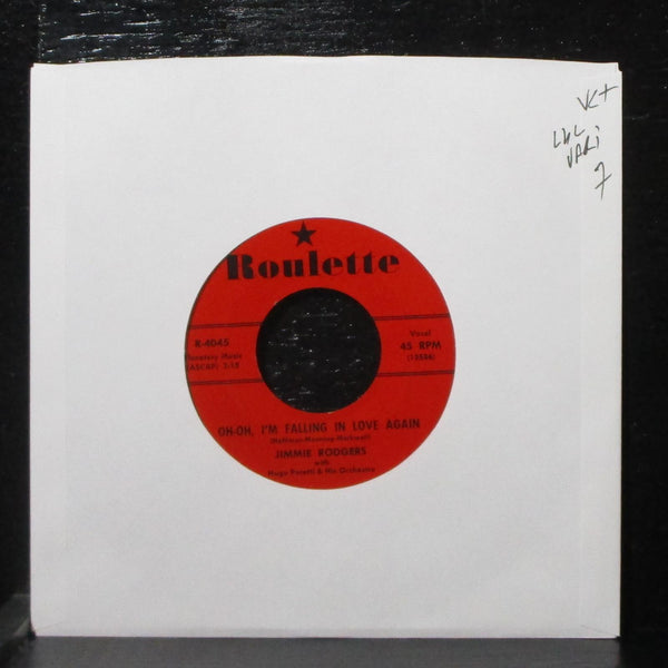 Jimmie Rodgers - Oh-Oh, I'm Falling In Love Again 7" VG+ Roulette R-4045 red var - Shuga Records