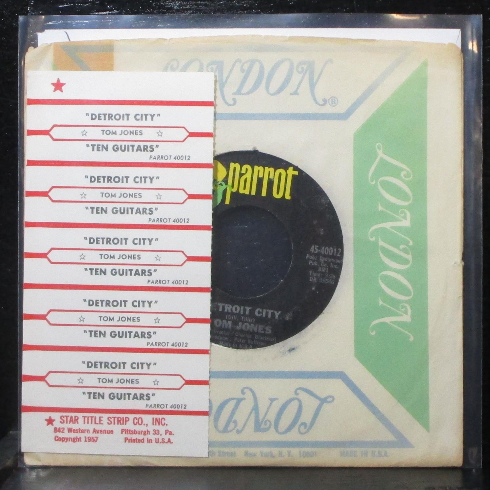 Tom Jones - Detroit City / Ten Guitars 7" VG+ Parrot 45-40012 USA 1967 - Shuga Records