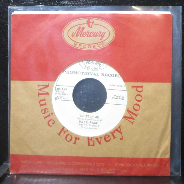 Patti Page - Trust In Me / Under The Sun Valley Moon 7" VG+ Promo 71400X45 USA - Shuga Records