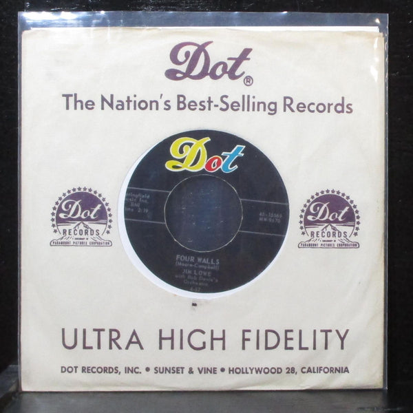 Jim Lowe - Four Walls / Talkin' To The Blues 7" Mint- Dot 45-15569 USA 1957 - Shuga Records