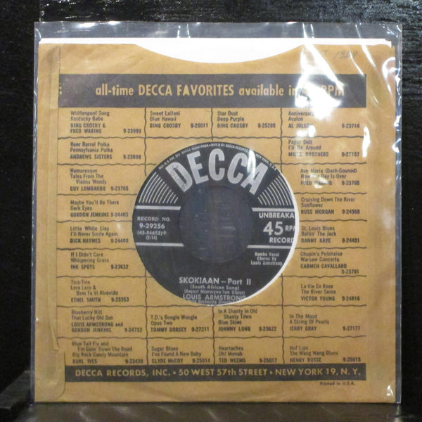 Louis Armstrong  Skokiaan 7" Vinyl 45Decca 9-29256 USA 1956 Jazz / Swing - Shuga Records
