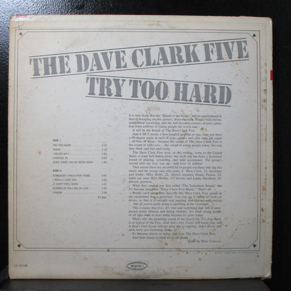 The Dave Clark Five - Try Too Hard LP VG+ 1st Mono Epic LN 24198 USA 1966 - Shuga Records