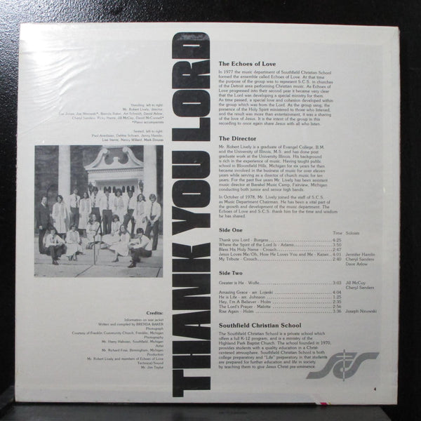 Echoes Of Love - Thank You Lord sealed LP Southfield Christian School private - Shuga Records