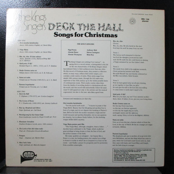 The King's Singers - Deck The Hall: Songs For Christmas LP Mint- MMG 1108 USA - Shuga Records