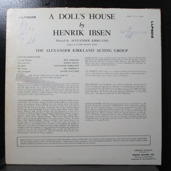 Alexander Kirkland Acting Group - Ibsen: A Doll's House LP VG+ Mono LLP4013 - Shuga Records