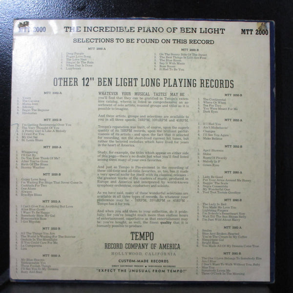 Ben Light At The Steinway LP VG Mono Tempo MTT 2000 USA red - Shuga Records