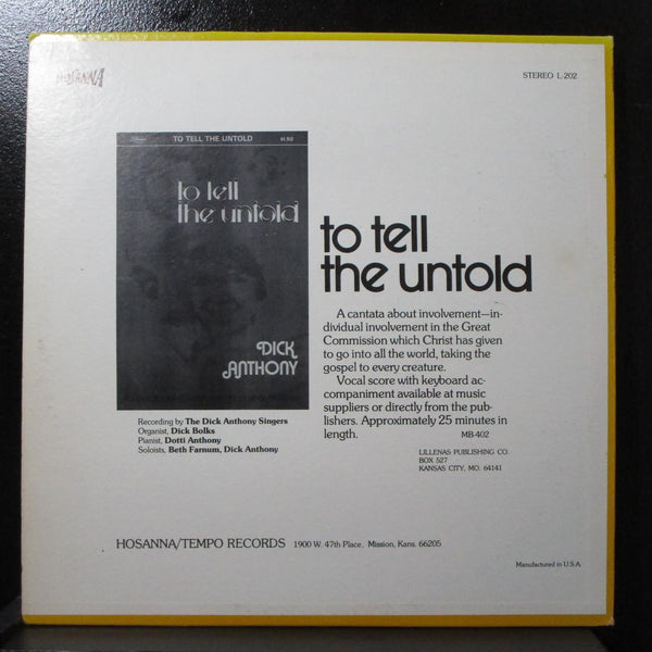 Dick Anthony - To Tell The Untold LP VG+ Moody Records L-202 USA 1971 - Shuga Records