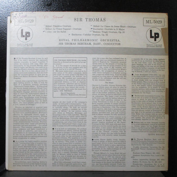 London Philharmonic Orchestra - Sir Thomas LP VG+ Mono Columbia ML 5029 USA - Shuga Records