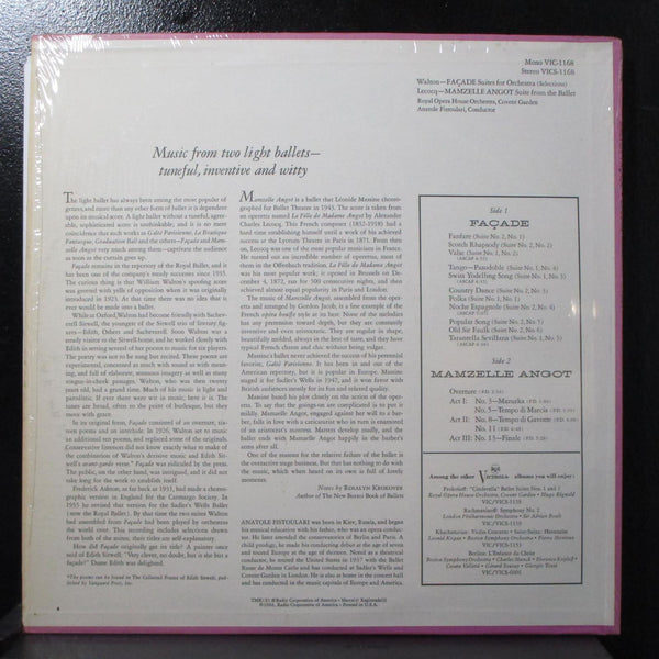 Fistoulari - Walton: Faade / Lecocq: Mamzelle Angot LP Mint- RCA VICS-1168 USA - Shuga Records