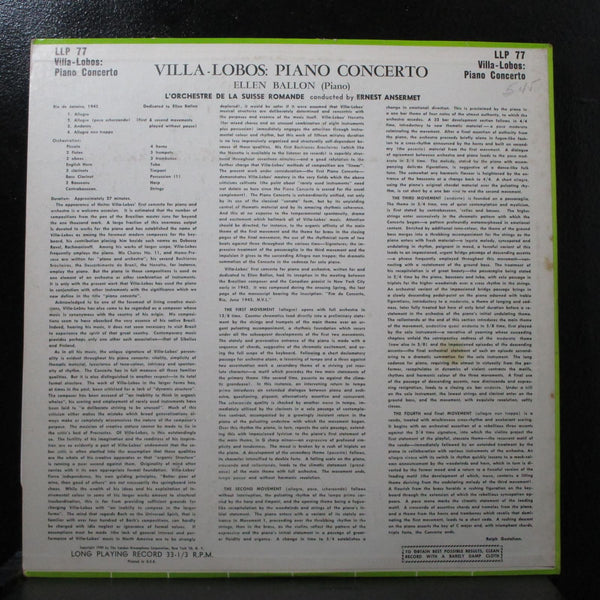 Ballon - Villa-Lobos: Piano Concerto LP VG+ Mono London LLP 77 USA 1949 - Shuga Records
