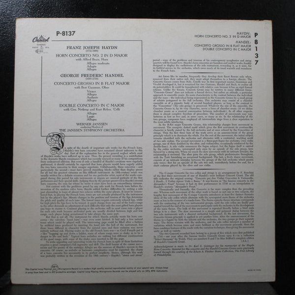 Janssen - Haydn: Horn Concerto In D Major LP VG+ Mono Capitol P-8137 USA - Shuga Records