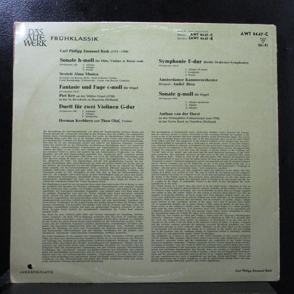 Andr Rieu - C.P.E. Bach: Sonate H-Moll LP Mint- Mono Telefunken AWT 9447-C - Shuga Records