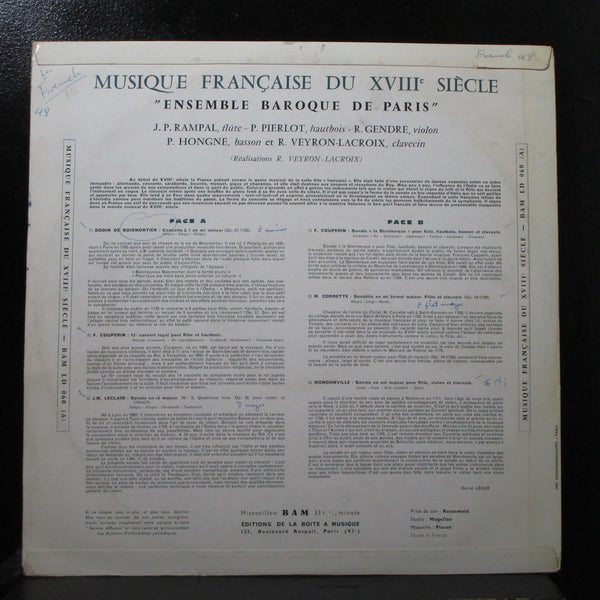 Ensemble Baroque De Paris - Musique Franaise Du XVIII Siecle LP VG+ BAM LD 060 - Shuga Records