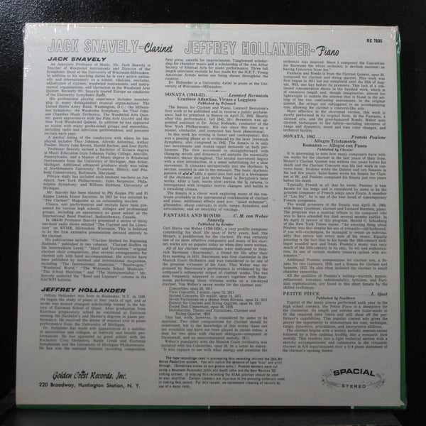 Snavely - Bernstein: Sonata for Clarinet & Piano LP sealed Golden Crest RE 7035 - Shuga Records