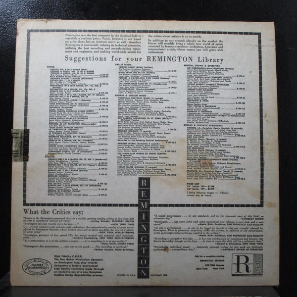 Wss - Tchaikovsky: Symphony No. 5 LP VG Mono Remington R-199-9 USA 1953 - Shuga Records