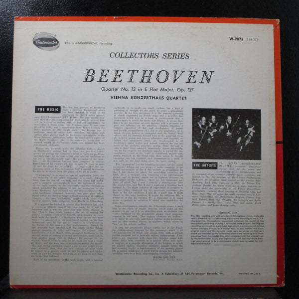 Vienna Konzerthaus Quartet - Beethoven: Quartet No. 12 LP VG+ Mono W-9073 - Shuga Records